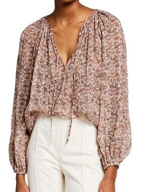 Ulla Johnson Deetra Blouse Size 10 Gardenia Floral 100% Silk